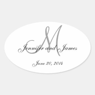 Monogramme gris et blanc Étiquettes de mariage ova