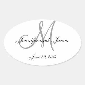 Monogramme gris et blanc Étiquettes de mariage ova