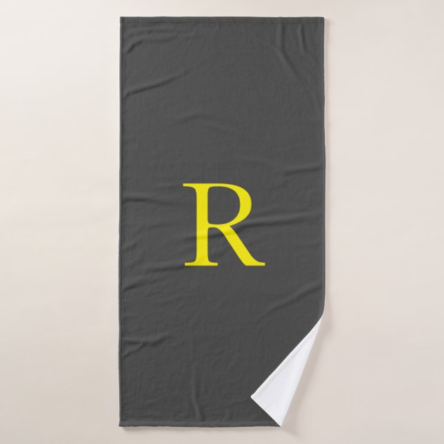 Monogramme gris foncé gris jaune gris Cool initial (Serviette de bain)