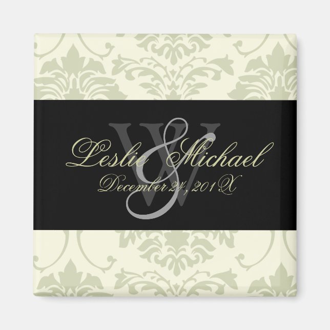 Monogramme gris Mariage damassé, Magnet (Devant)