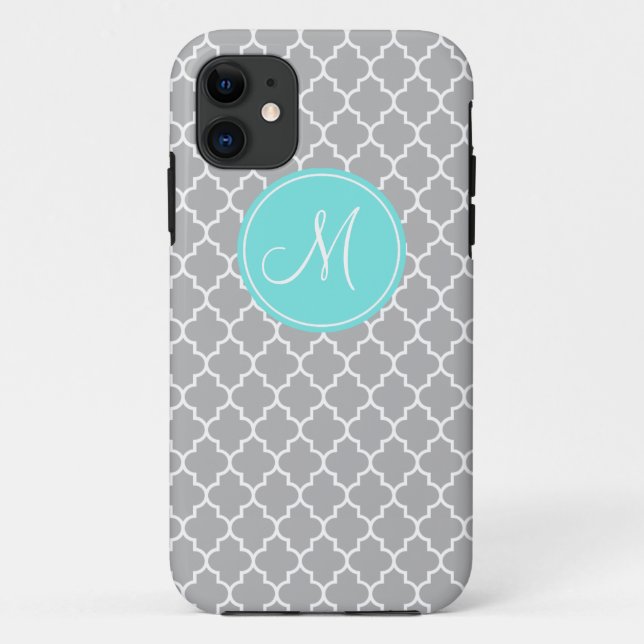 Monogramme Gris Quatrefoil Motif iPhone 5/5s Coque (Dos)
