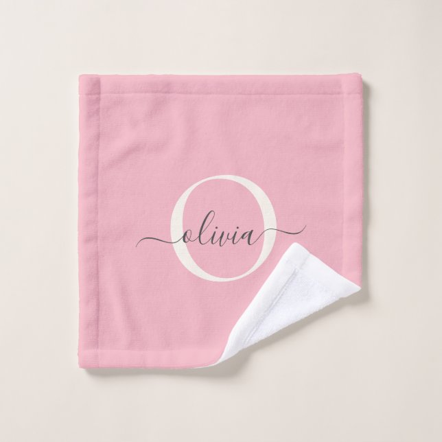Monogramme gris rose rose féminin Nom du script Ch (Gant de toilette)