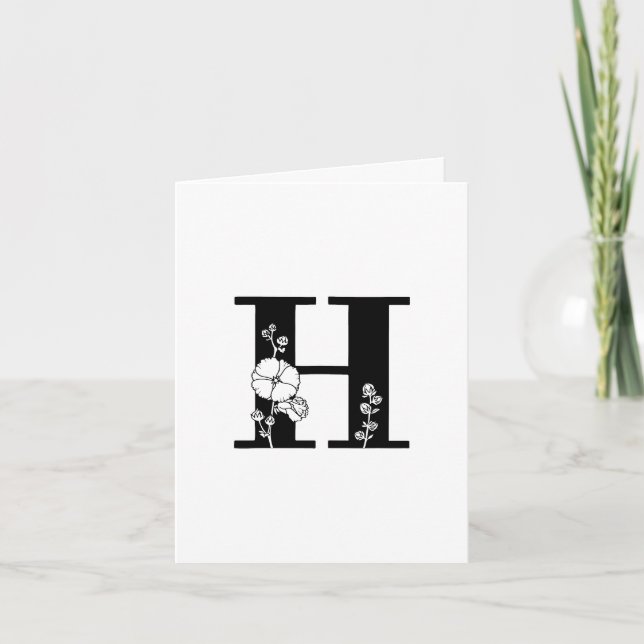Monogramme H floral sur carte de note blanche (Devant)