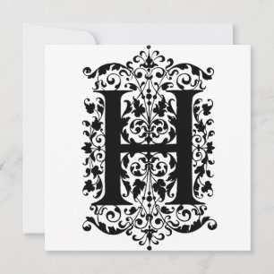 Monogramme H Modèle floral noir et blanc initial