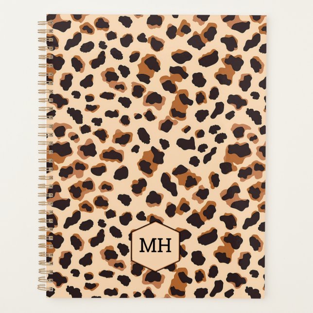 Monogramme Imprimé Léopard Marron Noir Hebdomadair (Devant)