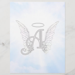Monogramme initial A, ailes angéliques et halo ave