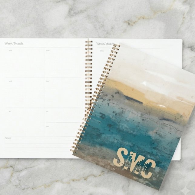 Monogramme Initial Aquarelle Côtière (A coastal watercolor notebook with a monogram for anyone who loves the beach and staying organized.)