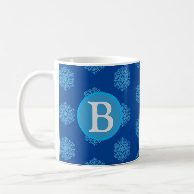 Monogramme initial "B" Bleu Snowflakes Mug café (Gauche)