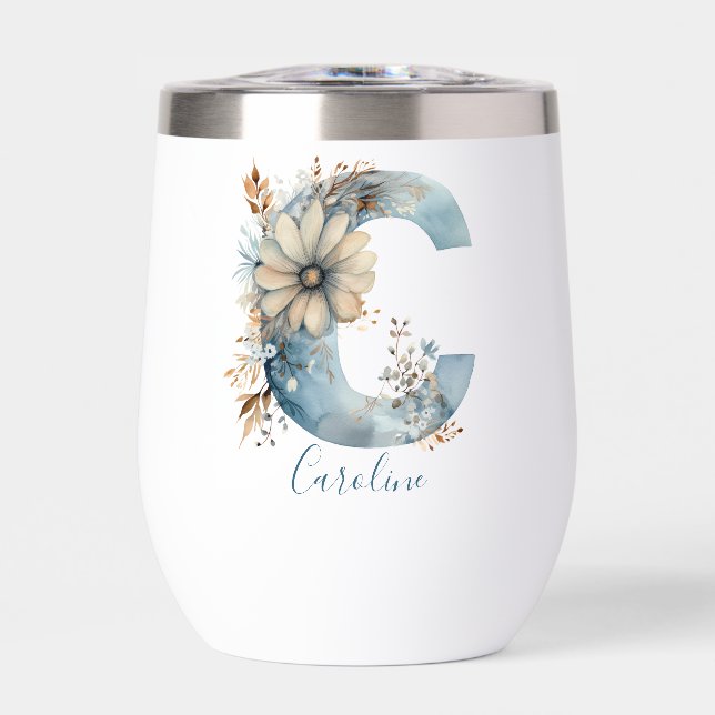 Monogramme Initial C Blue Floral Aquarelle Cadeau (Avant)