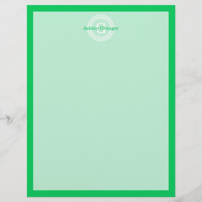 Monogramme Initial Cadre Rond Émeraude Grec Blanc (Devant)