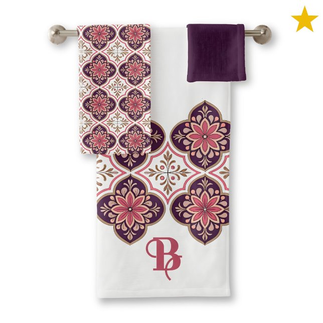 Monogramme Initial Carreaux Espagnols Motif Floral (Créateur téléchargé)