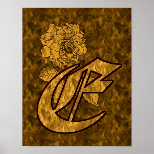 Monogramme initial E Gold Peony Poster floral (Devant)