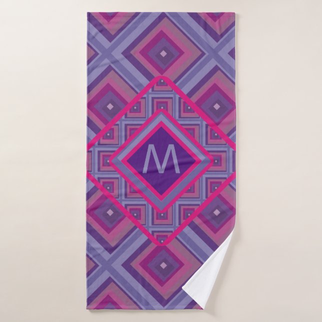 Monogramme initial Geo violet rose diamant Motif (Serviette de bain)