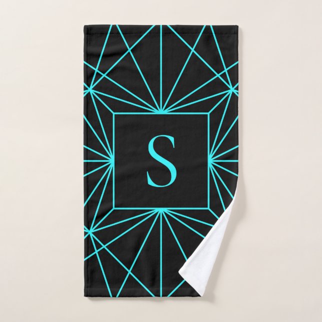 Monogramme Initial | Motif Géométrique Turquoise (Serviette à main)