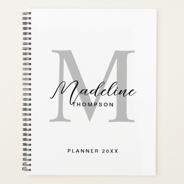 Monogramme initial noir moderne Gris blanc (Devant)