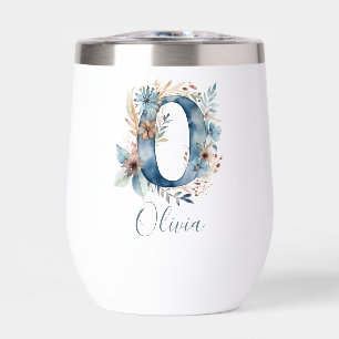 Monogramme Initial O Blue Floral Aquarelle Cadeau