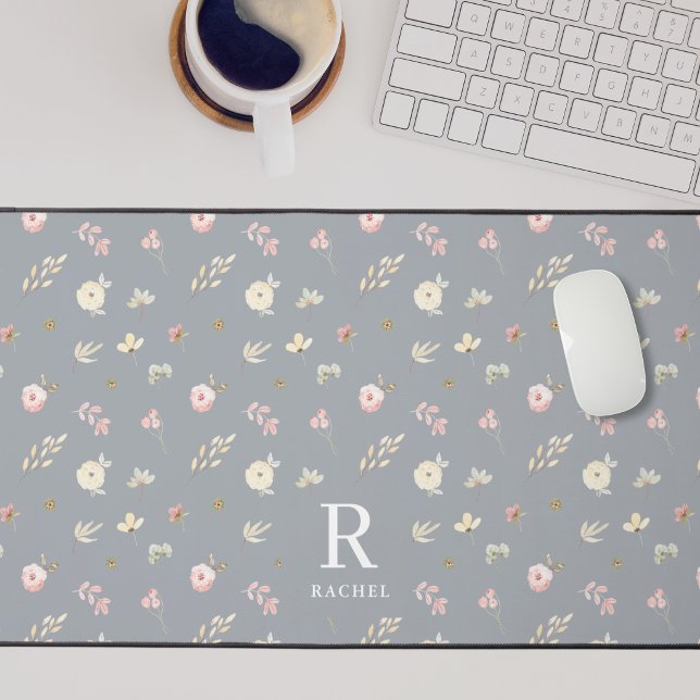 Monogramme Initial Personnalisé Fleurs Douces Gris (Créateur téléchargé)
