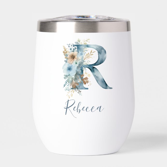Monogramme initial R Blue Floral Aquarelle Cadeau (Avant)