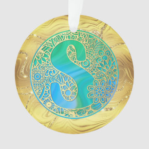 Monogramme Initial S Noël - Or, Turquoise & Bleu