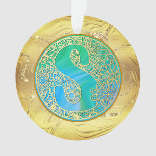 Monogramme Initial S Noël - Or, Turquoise & Bleu