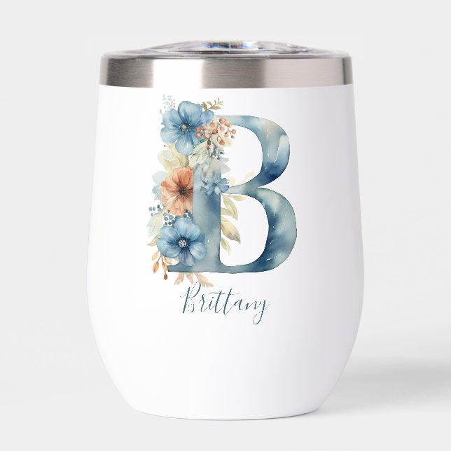 Monogramme Initiale B Cadeau Floral Bleu Aquarelle (Avant)
