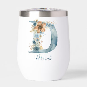 Monogramme initiale D Fleurs bleues aquarelle Cade