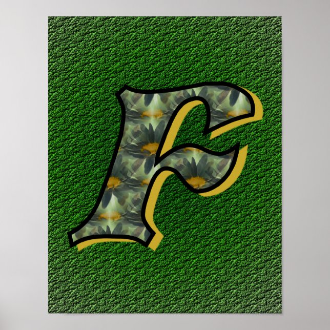 Monogramme Initiale F Poster des marguerites noire (Devant)