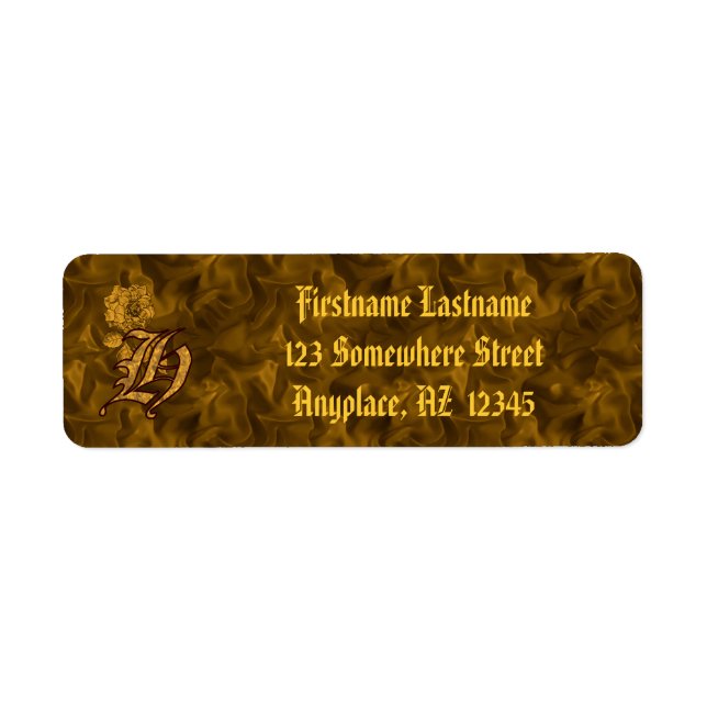 Monogramme Initiale H Or Paonée Étiquette d'Adress (Devant)