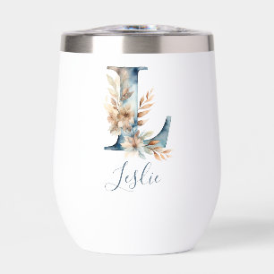 Monogramme Initiale L Bleu Floral Aquarelle Cadeau