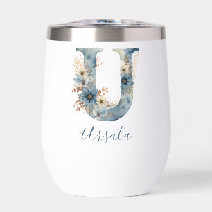 Monogramme Initiale U Cadeau Floral Bleu Aquarelle