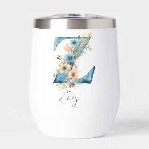 Monogramme Initiale Z Cadeau Floral Bleu Aquarelle