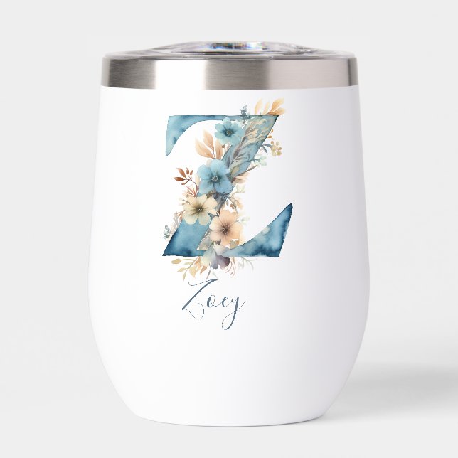 Monogramme Initiale Z Cadeau Floral Bleu Aquarelle (Avant)