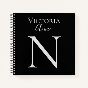 Monogramme Initiales Nom Carnet noir Customisé