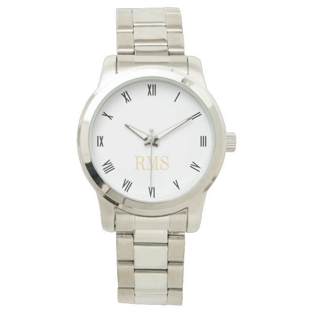 Monogramme Initiales Unisex Bracelet argent Montre (devant)