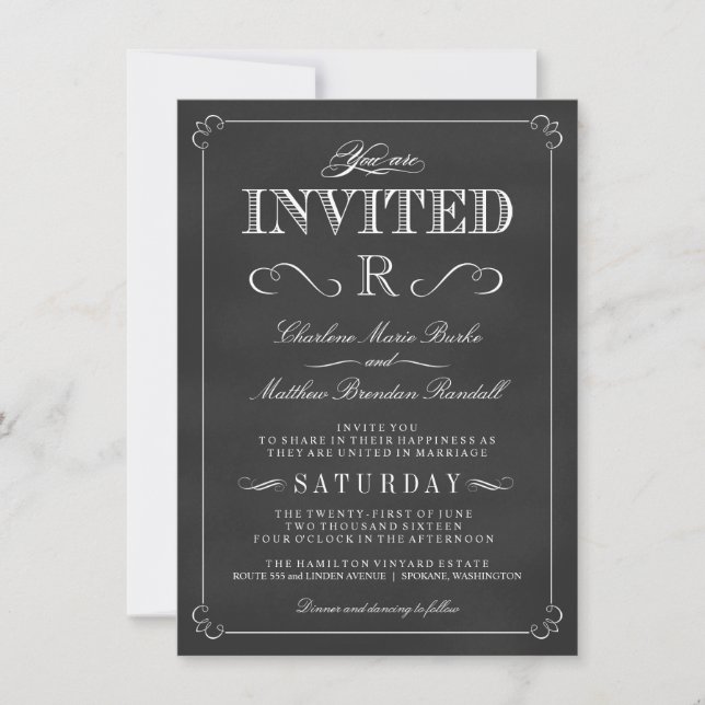 Monogramme Invitations de mariage rustique en tabl (Devant)