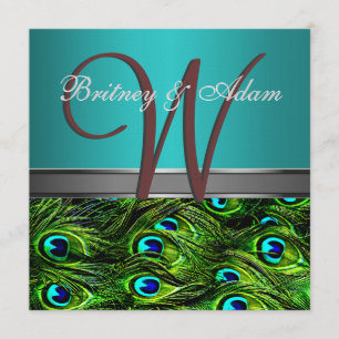 Monogramme Invitations de mariage Turquoise et ver
