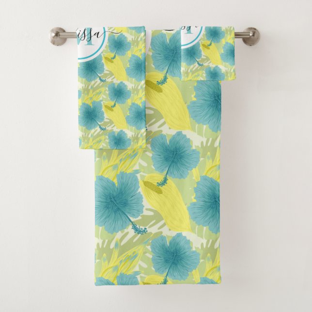 monogramme jaune et bleu floral  (En situation)