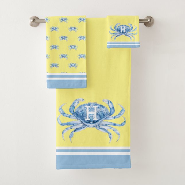 Monogramme Jaune n Bleu Aquarelle Crabe Nautique (En situation)