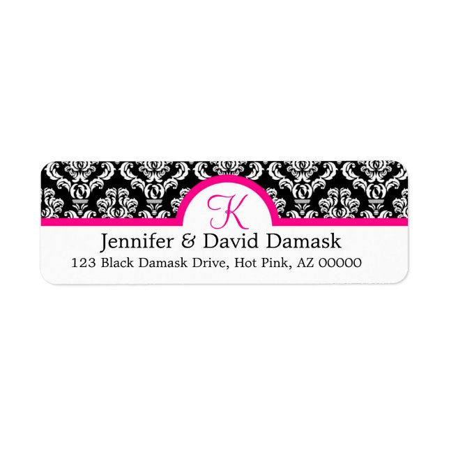 Monogramme K Damask Étiquettes de adresse blancs (Devant)