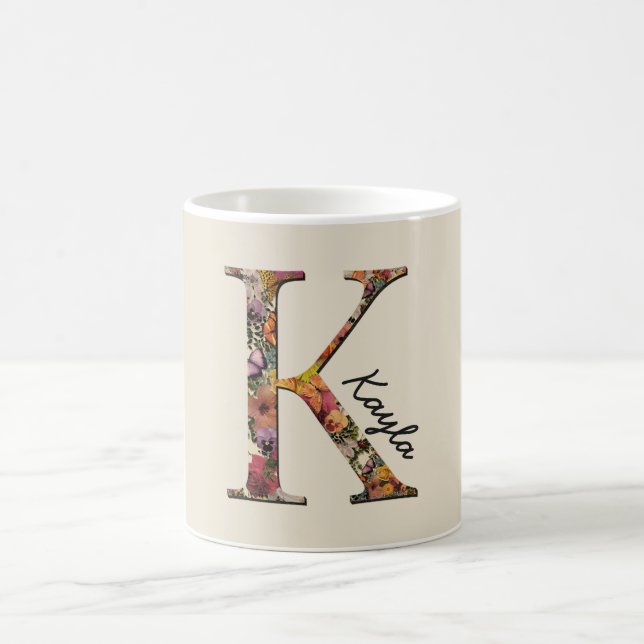 Monogramme K, lettre florale K, tasse (Centre)