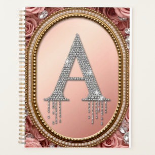 Monogramme lettre A florale dans un cadre doré
