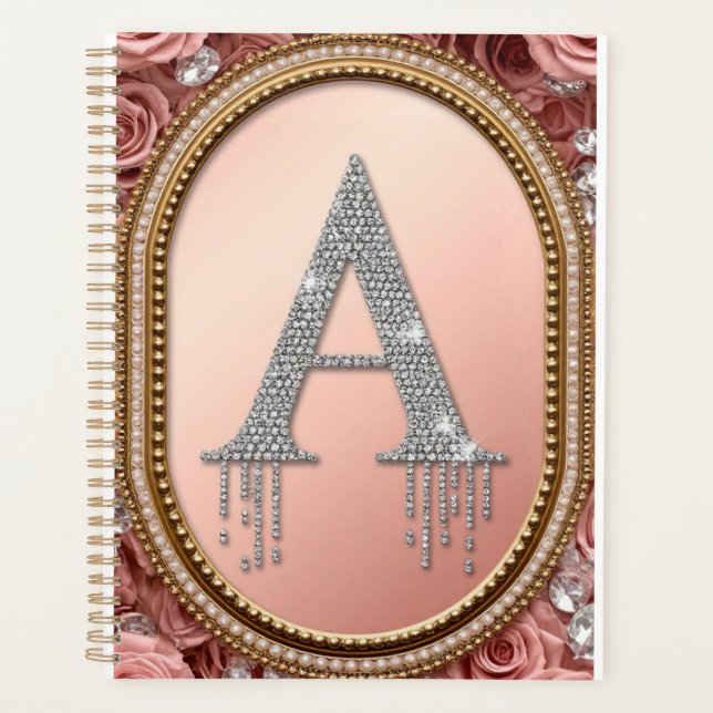 Monogramme lettre A florale dans un cadre doré (Devant)
