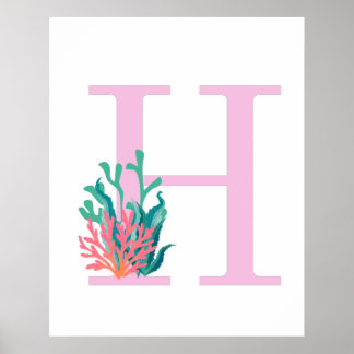 Monogramme lettre H initiale affiche rose sarcelle