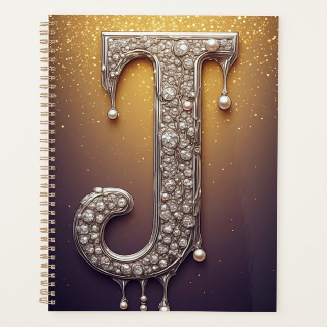 Monogramme Lettre J de Luxe en Or Diamant Perle (Devant)