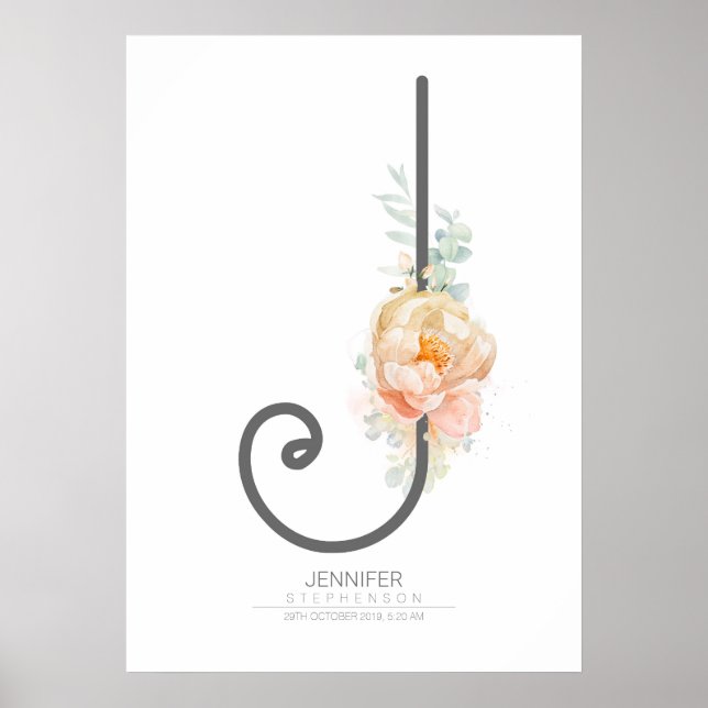 Monogramme lettre J Décoration maison floral rose  (Devant)