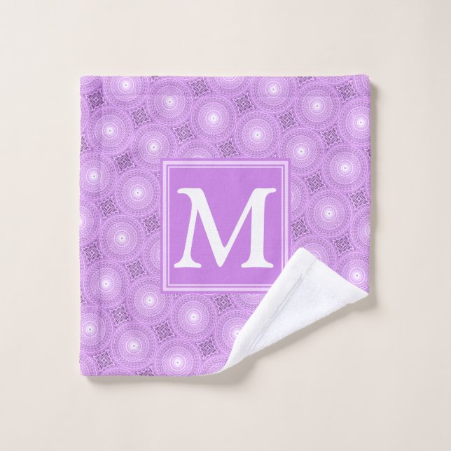 Monogramme lilas cercles pourpres motif (Gant de toilette)