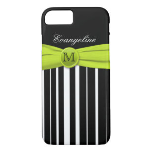Monogramme Lime Blanc Noir rayé iPhone 7 Coque