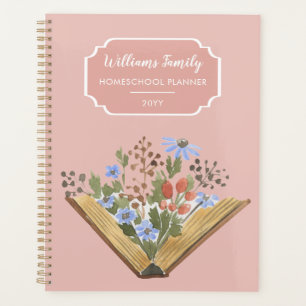 Monogramme Livre Fleurs Famille Homeschool Planner