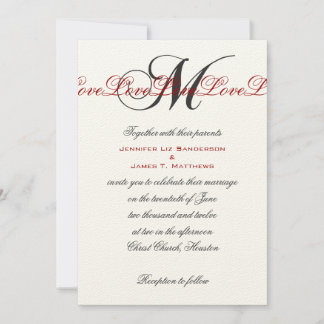 Monogramme M Love Wedding Invitations Crème Rouge