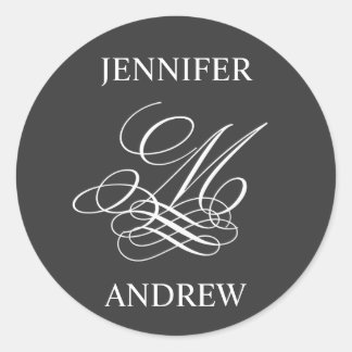 Monogramme M Noms Mariage Logo Stickers Charbon